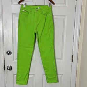DG2 Diane Gilman Neon Lime Green High-Waist Skinny Jeans Size 10 stretchy jeans
